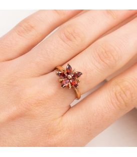 Кольцо позолота Красный цветок