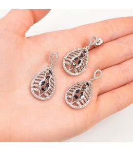 Комплект «Гордость» - родий, серьги-гвоздики+кулон