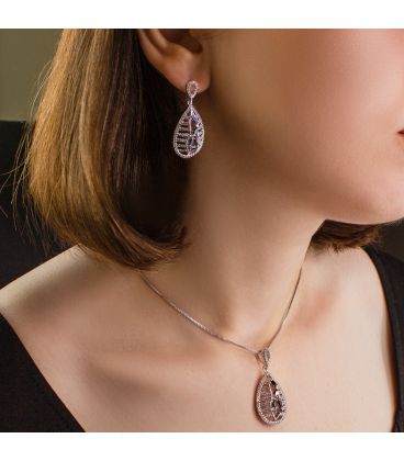 Комплект «Гордость» - родий, серьги-гвоздики+кулон