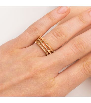Кільце лимонна позолота Три лінії дрібного каміння
