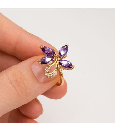 Кольцо лимонная позолота "Цветок"