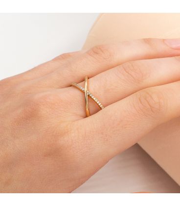 Кольцо “Пересечение” лимонная позолота (Медицинское золото)