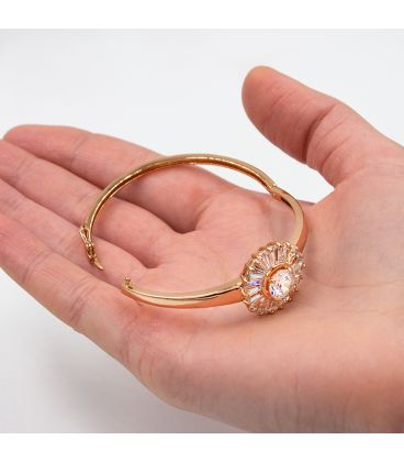 Браслет жорсткий позолота "Квітка з прямокутного каміння"