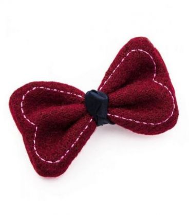 Заколка вязанный бант бордовая