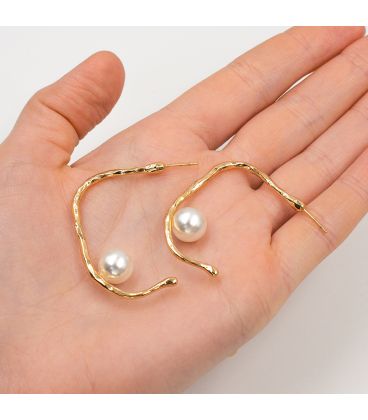 Сережки-гвоздики лимонна позолота з перлами