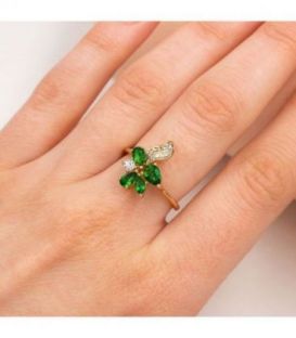 Кільце лимонна позолота «Зелені камінці»