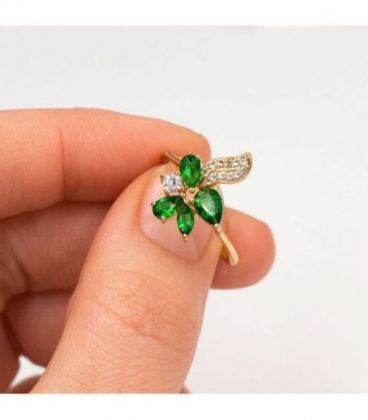 Кільце лимонна позолота «Зелені камінці»