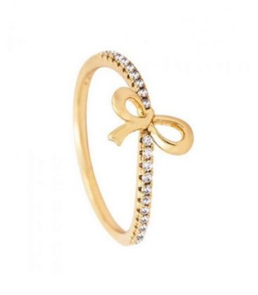 Кільце лимонна позолота «Бантик» з камінцями.