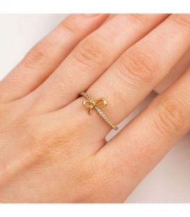Кільце лимонна позолота «Бантик» з камінцями.