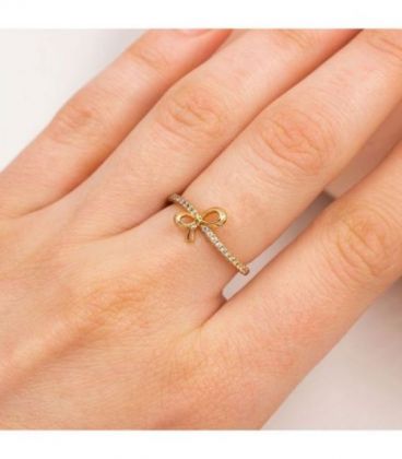 Кільце лимонна позолота «Бантик» з камінцями.