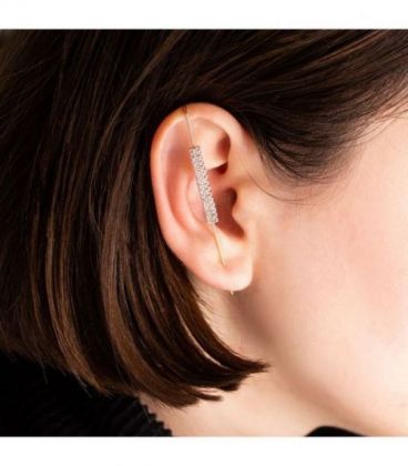 Сережка-каффа, голка, лимонна позолота в камінчиках