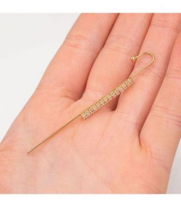 Сережка-каффа, голка, лимонна позолота в камінчиках