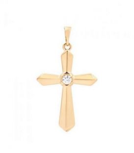 Хрестик лимонна позолота, без розп'яття з камінчиками