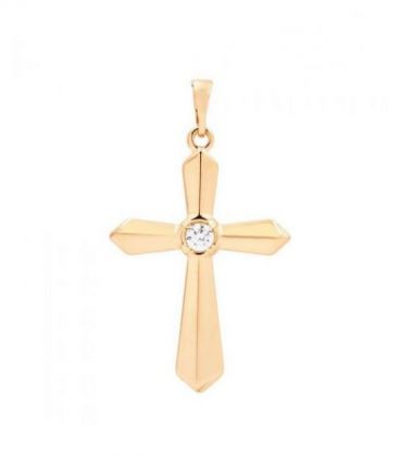 Хрестик лимонна позолота, без розп'яття з камінчиками