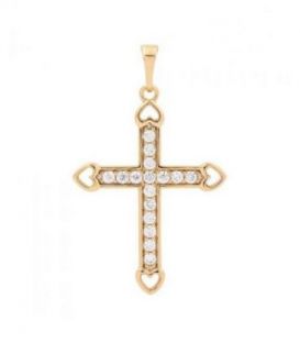 Хрестик лимонна позолота, без розп'яття, камінці циркони