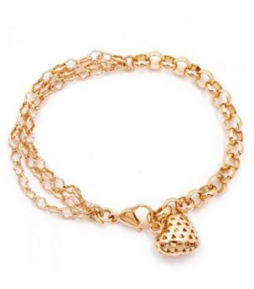 Браслет лимонная позолота, двойной с подвеской «Сердце»