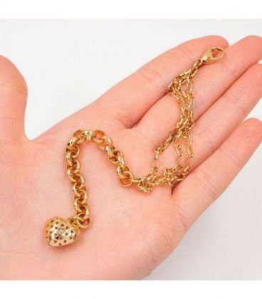 Браслет лимонна позолота, подвійний із підвіскою «Серце»