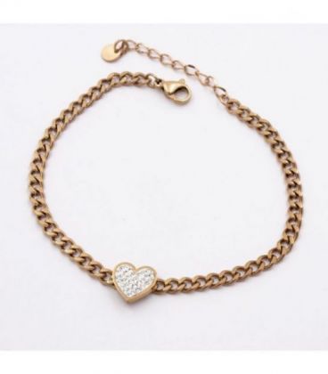 Браслет "Панцирное плетение с сердечком" позолота (сталь)