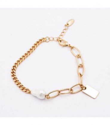 Браслет "Комбінований з підвіскою та перлиною" лимонна позолота