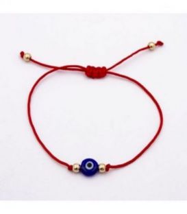 Браслет "Красная нить с подвеской хамса" лимонная позолота