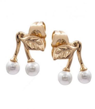 Сережки-гвоздики "Вишеньки" лимонна позолота