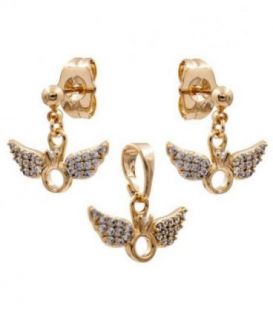 Набір "Кільце з крилами" лимонна позолота.