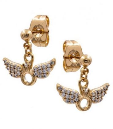 Сережки-гвоздики "Кільце з крилами" лимонна позолота