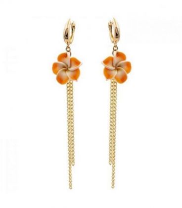 Сережки лимонна позолота "Квітка з ланцюжками" (Медичне золото)