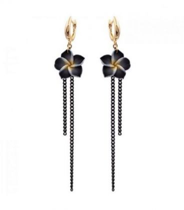 Серьги лимонная позолота "Цветок с цепочками" (Медицинское золото)