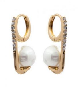 Серьги лимонная позолота Жемчужина на палочке с камушками (Медицинское золото)