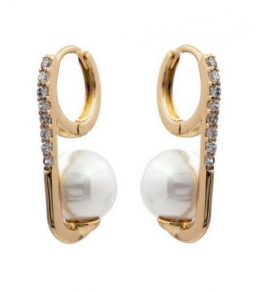 Серьги лимонная позолота Жемчужина на палочке с камушками (Медицинское золото)