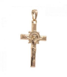 Подвеска лимонная позолота Крестик с распятием (Медицинское золото)