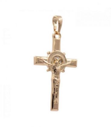 Подвеска лимонная позолота Крестик с распятием (Медицинское золото)