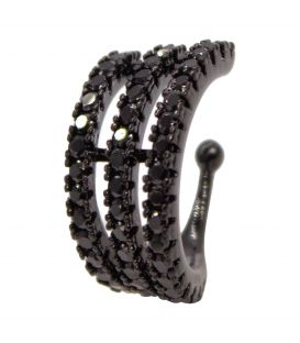 Серёжка-каффа чёрный родий "Три дорожки камешков" (1 шт)