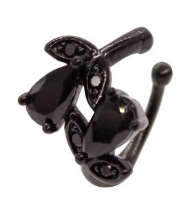 Серёжка-каффа чёрный родий "Веточка" (1 шт)