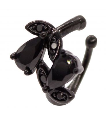 Серёжка-каффа чёрный родий "Веточка" (1 шт)