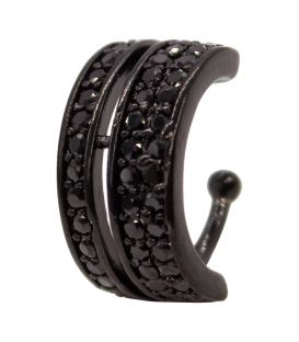 Серёжка-каффа чёрный родий "Две дорожки россыпь камней" (1 шт)