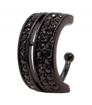 Серёжка-каффа чёрный родий "Две дорожки россыпь камней" (1 шт)