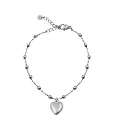 Браслет на ногу "Объёмное сердечко" родий