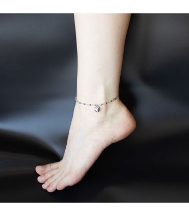 Браслет на ногу "Объёмное сердечко" родий