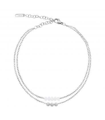 Браслет на ногу подвійний "Кульки" родій 22-27 см