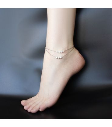 Браслет на ногу подвійний "Кульки" родій 22-27 см