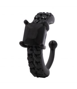 Серёжка-каффа чёрный родий "Квадратный камешек на россыпи камней" (1 шт)