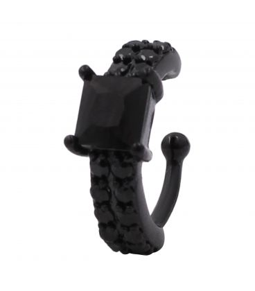 Серёжка-каффа чёрный родий "Квадратный камешек на россыпи камней" (1 шт)