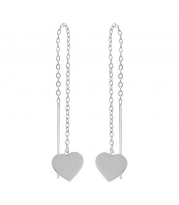 Серьги-протяжки "Сладкие воспоминания" родий (сердечко 1 см)
