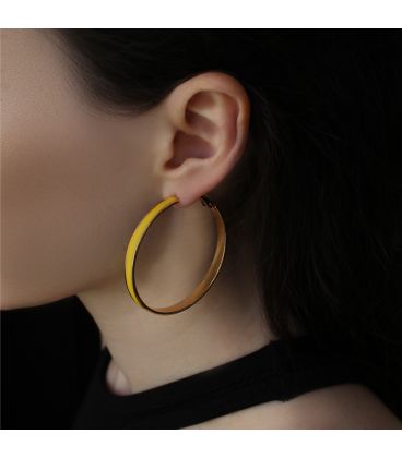 Серьги-кольца с эмалью лимонная позолота