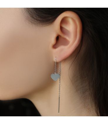 Серьги-протяжки "Сладкие воспоминания" родий (сердечко 1 см)