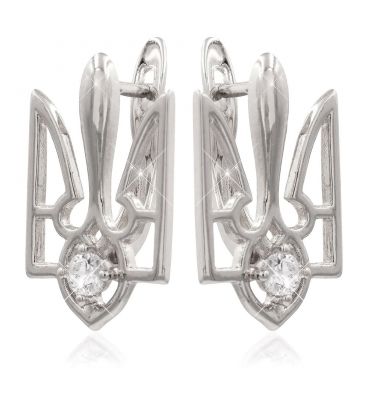 Сережки класичні "Герб України" родій (Медичне золото)