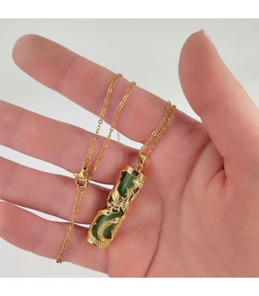 Підвіска на ланцюжку "Фенікс" з нефритом сталь 14К