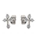 Серьги-гвоздики родий "Крестик - 4 камня по краям"